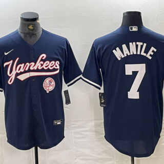 Men's New York Yankees #7 Mickey Mantle Navy With Patch Cool Base Stitched Baseball Jersey