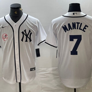 Men's New York Yankees #7 Mickey Mantle White Cool Base Stitched Baseball Jersey
