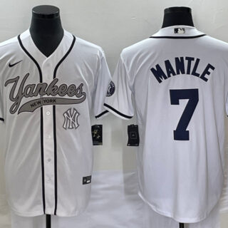 Men's New York Yankees #7 Mickey Mantle White With Patch Cool Base Stitched Baseball Jersey