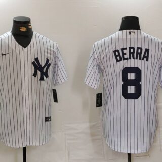 Men's New York Yankees #8 Yogi Berra White Cool Base Stitched Baseball Jersey