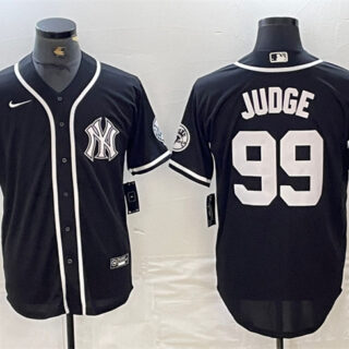Men's New York Yankees #99 Aaron Judge Black Cool Base Stitched Baseball Jersey 2