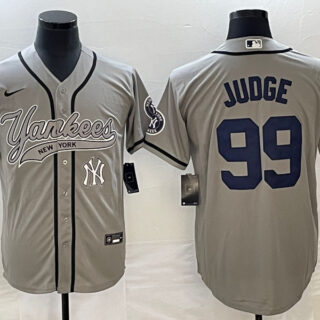 Men's New York Yankees #99 Aaron Judge Gray With Patch Cool Base Stitched Baseball Jersey