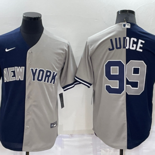 Men's New York Yankees #99 Aaron Judge Navy Grey Split Cool Base Stitched Baseball Jersey