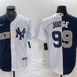 Men's New York Yankees #99 Aaron Judge Navy White Split Cool Base Stitched Baseball Jersey