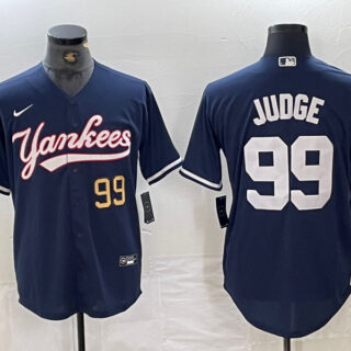 Men's New York Yankees #99 Aaron Judge Number Navy Cool Base Stitched Baseball Jersey