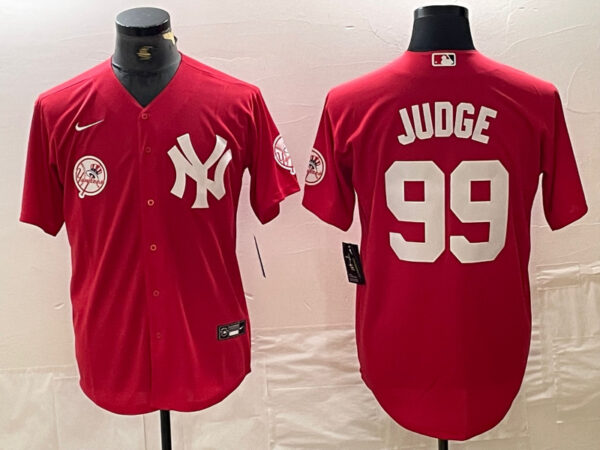 Men's New York Yankees #99 Aaron Judge Red Cool Base Stitched Baseball Jersey