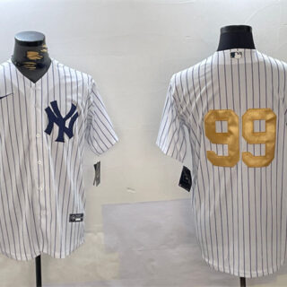 Men's New York Yankees #99 Aaron Judge White Gold Cool Base Stitched Baseball Jersey