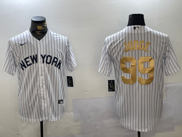 Men's New York Yankees #99 Aaron Judge White Pinstripe Fashion Cool Base Jerseys