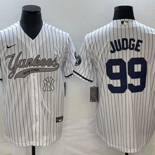 Men's New York Yankees #99 Aaron Judge White With Patch Cool Base Stitched Baseball Jersey