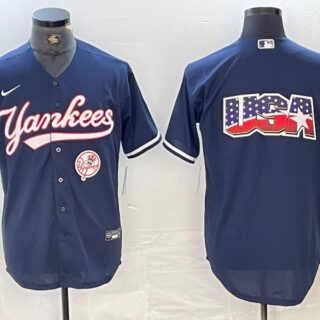 Men's New York Yankees Big LOGO Navy Cool Base Stitched Baseball Jersey