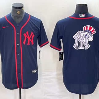 Men's New York Yankees Big LOGO Navy Cool Base Stitched Baseball Jersey