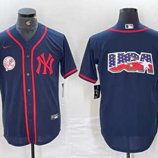 Men's New York Yankees Big LOGO Navy Cool Base Stitched Baseball Jersey