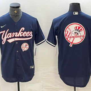 Men's New York Yankees Big LOGO Navy Cool Base Stitched Baseball Jersey
