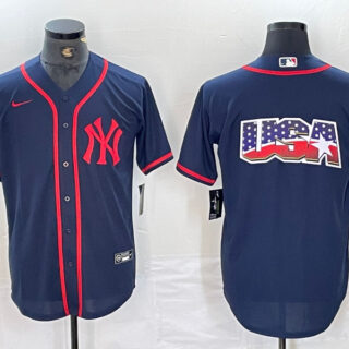 Men's New York Yankees Big LOGO Navy Cool Base Stitched Baseball Jersey