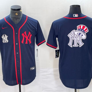 Men's New York Yankees Big LOGO Navy Cool Base Stitched Baseball Jersey