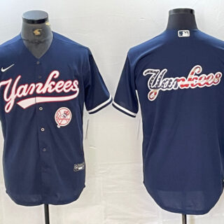 Men's New York Yankees Big LOGO Navy Cool Base Stitched Baseball Jersey