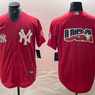 Men's New York Yankees Big Logo Red Cool Base Stitched Baseball Jersey