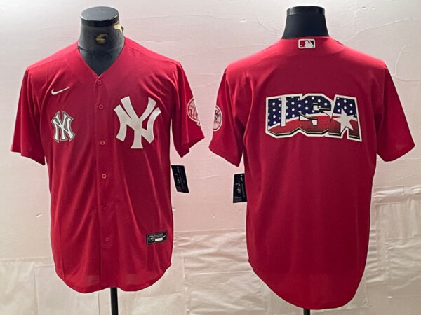 Men's New York Yankees Big Logo Red Cool Base Stitched Baseball Jersey