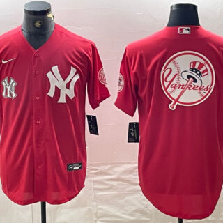 Men's New York Yankees Big Logo Red Cool Base Stitched Baseball Jersey