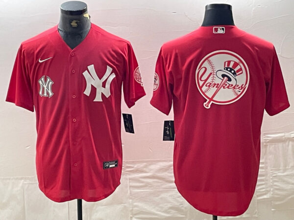 Men's New York Yankees Big Logo Red Cool Base Stitched Baseball Jersey