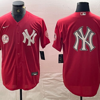 Men's New York Yankees Big Logo Red Cool Base Stitched Baseball Jersey