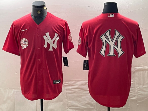 Men's New York Yankees Big Logo Red Cool Base Stitched Baseball Jersey