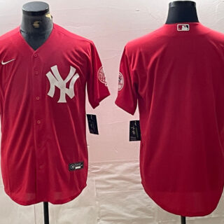 Men's New York Yankees Big Logo Red Cool Base Stitched Baseball Jersey