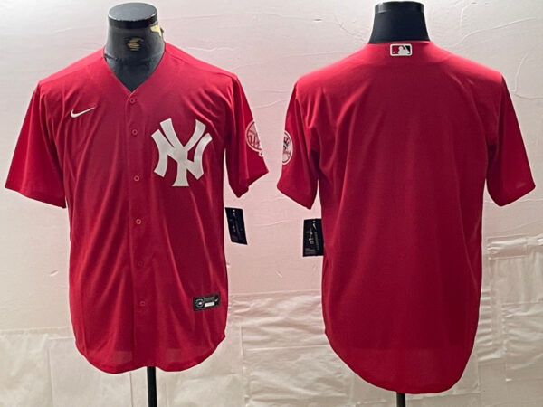 Men's New York Yankees Big Logo Red Cool Base Stitched Baseball Jersey