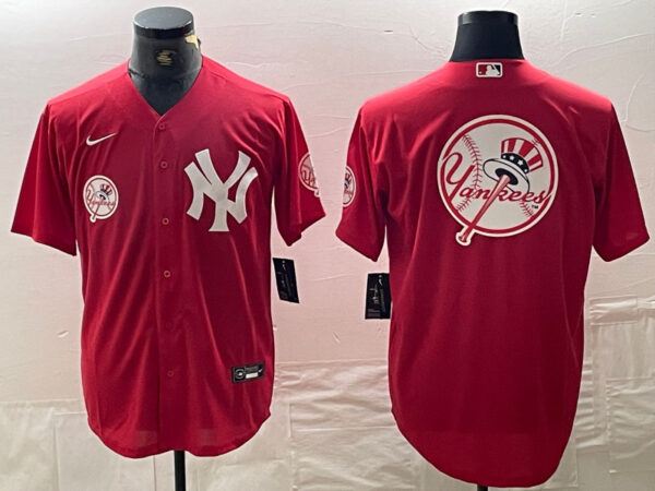 Men's New York Yankees Big Logo Red Cool Base Stitched Baseball Jersey