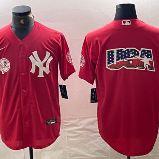 Men's New York Yankees Big Logo Red Cool Base Stitched Baseball Jersey