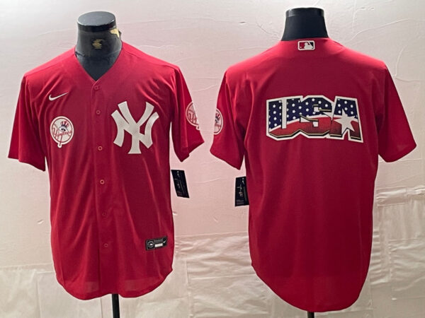 Men's New York Yankees Big Logo Red Cool Base Stitched Baseball Jersey