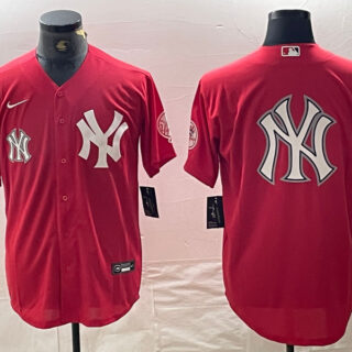 Men's New York Yankees Big Logo Red Cool Base Stitched Baseball Jersey