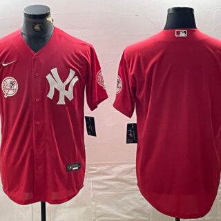 Men's New York Yankees Big Logo Red Cool Base Stitched Baseball Jersey