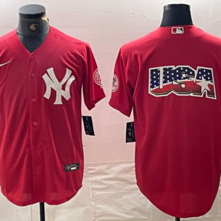 Men's New York Yankees Big Logo Red Cool Base Stitched Baseball Jersey