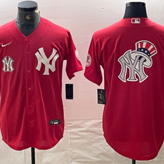 Men's New York Yankees Big Logo Red Cool Base Stitched Baseball Jersey