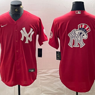 Men's New York Yankees Big Logo Red Cool Base Stitched Baseball Jersey
