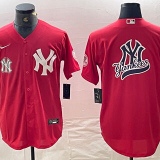 Men's New York Yankees Big Logo Red Cool Base Stitched Baseball Jersey