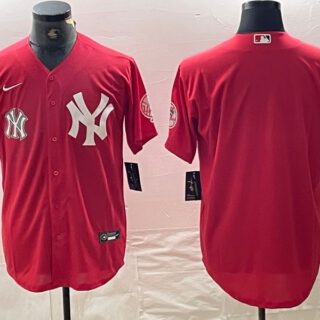 Men's New York Yankees Big Logo Red Cool Base Stitched Baseball Jersey
