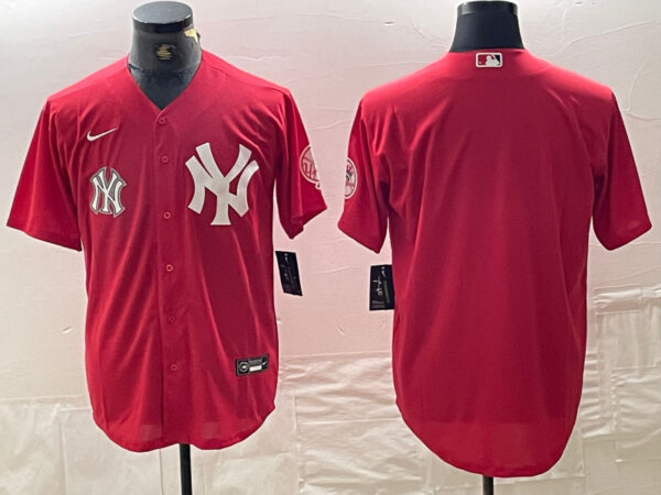 Men's New York Yankees Big Logo Red Cool Base Stitched Baseball Jersey