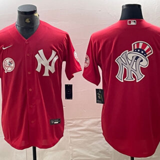 Men's New York Yankees Big Logo Red Cool Base Stitched Baseball Jersey
