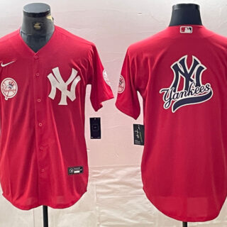 Men's New York Yankees Big Logo Red Cool Base Stitched Baseball Jersey