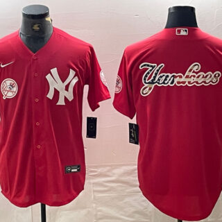 Men's New York Yankees Big Logo Red Cool Base Stitched Baseball Jersey