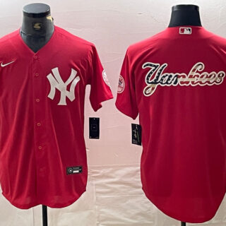 Men's New York Yankees Big Logo Red Cool Base Stitched Baseball Jersey
