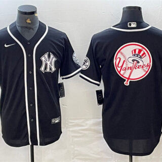Men's New York Yankees Black Team Big Logo Cool Base Stitched Baseball Jersey 1
