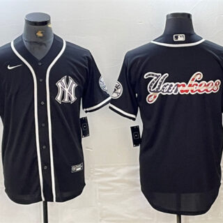 Men's New York Yankees Black Team Big Logo Cool Base Stitched Baseball Jersey 11
