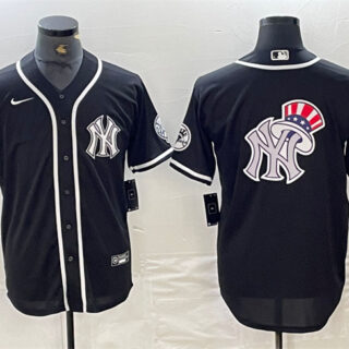 Men's New York Yankees Black Team Big Logo Cool Base Stitched Baseball Jersey 2