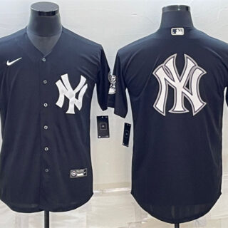 Men's New York Yankees Black Team Big Logo Cool Base Stitched Baseball Jersey