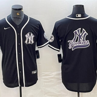 Men's New York Yankees Black Team Big Logo Cool Base Stitched Baseball Jersey 3