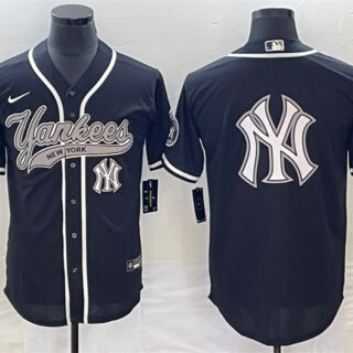Men's New York Yankees Black Team Big Logo Cool Base Stitched Baseball Jersey