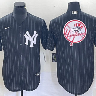 Men's New York Yankees Black Team Big Logo With Patch Cool Base Stitched Baseball Jersey 7